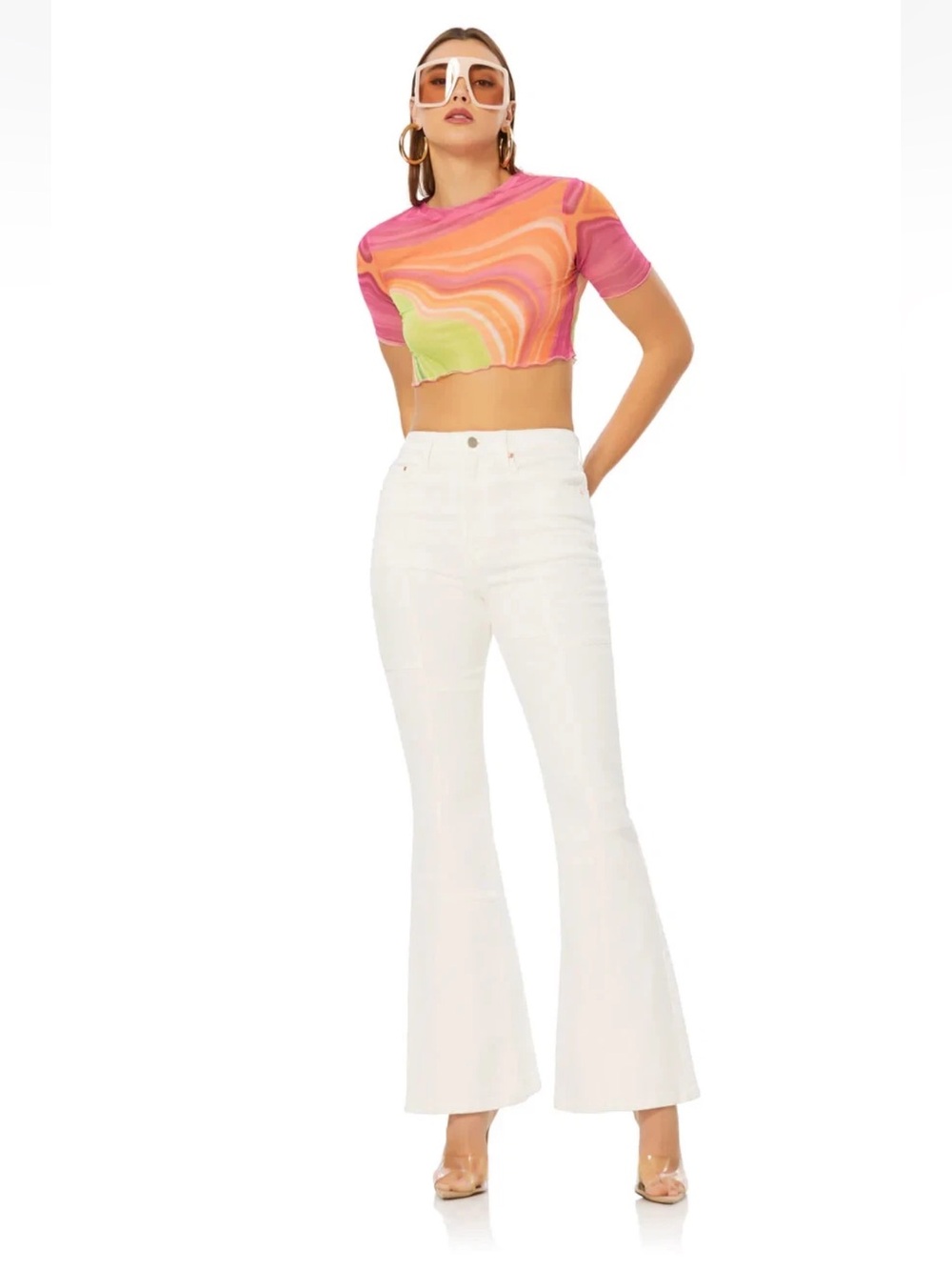 AFRM | White Sylar Slim Flare Patch Work High Waist Jeans 29